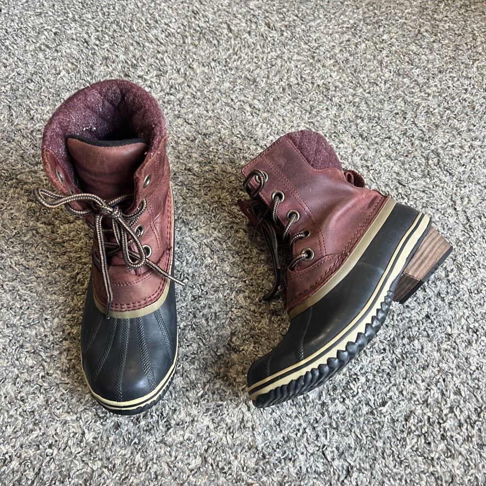 Sorel Slimpack II Lace up Duck Rain Boots Cranberry Women's Size 7.5 NL2348-628